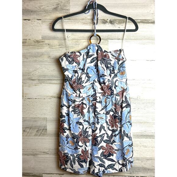 Old Navy Women’s Large Blue Floral Strapless Cotton Romper w/ Pockets NWT - Picture 1 of 5